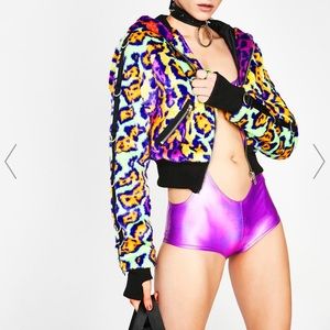 Dolls Kill Club Exx Acid Dreamz fur bomber jacket